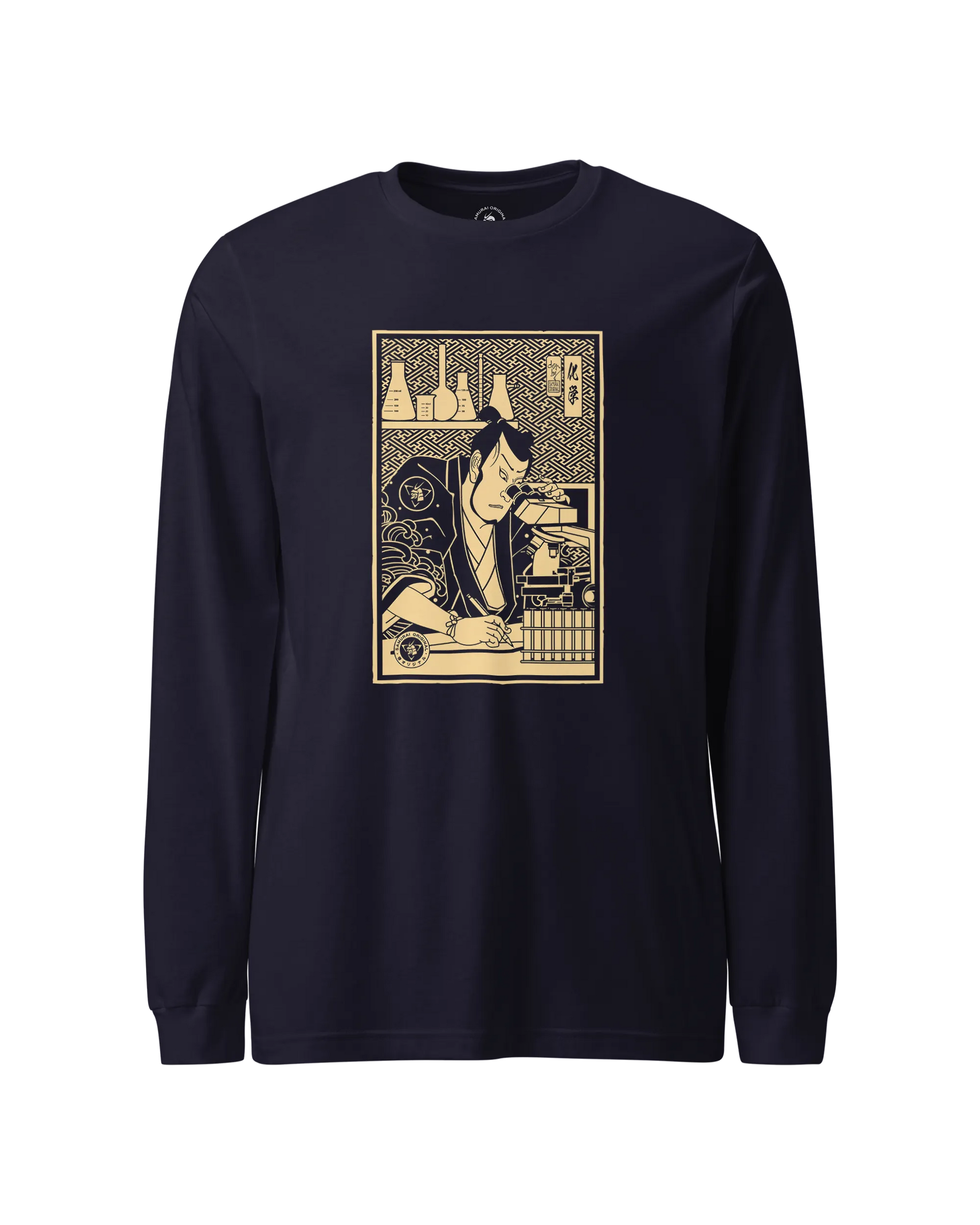 Samurai Chemistry Natural Science Ukiyo-e Unisex Long Sleeve Tee Navy - Samurai Original