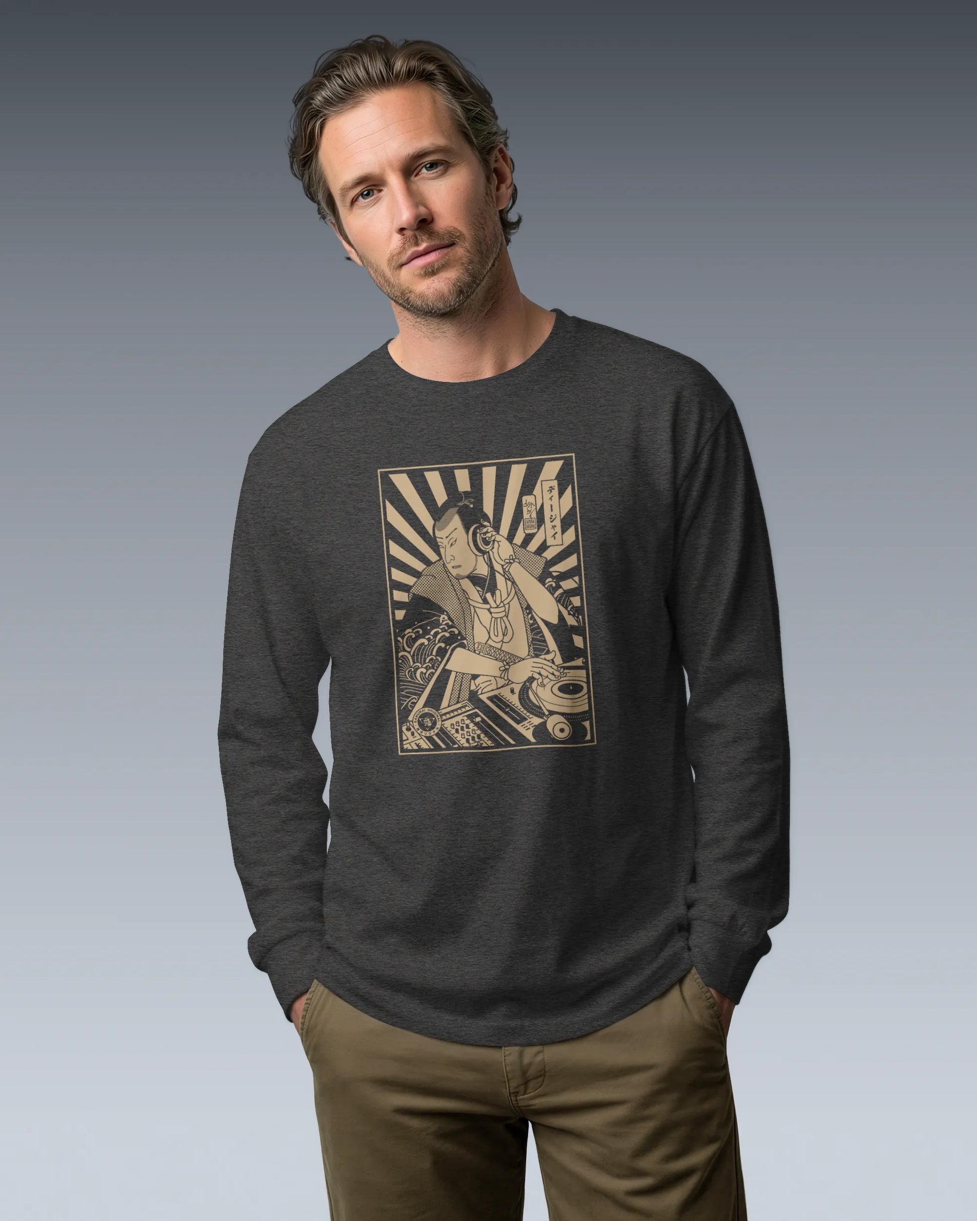 Samurai DJ 3 Turntable Music Ukiyo-e Unisex Long Sleeve Tee - Samurai Original