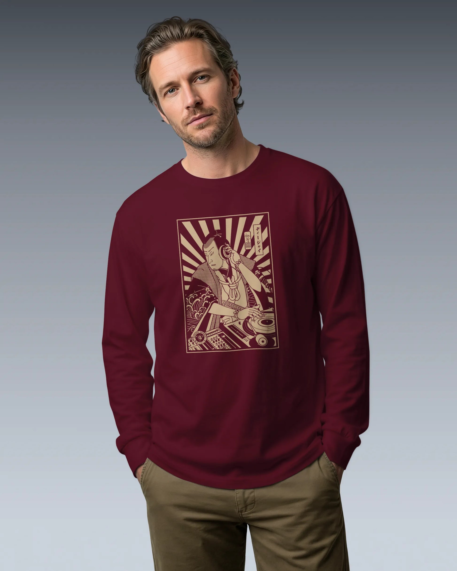 Samurai DJ 3 Turntable Music Ukiyo-e Unisex Long Sleeve Tee - Samurai Original