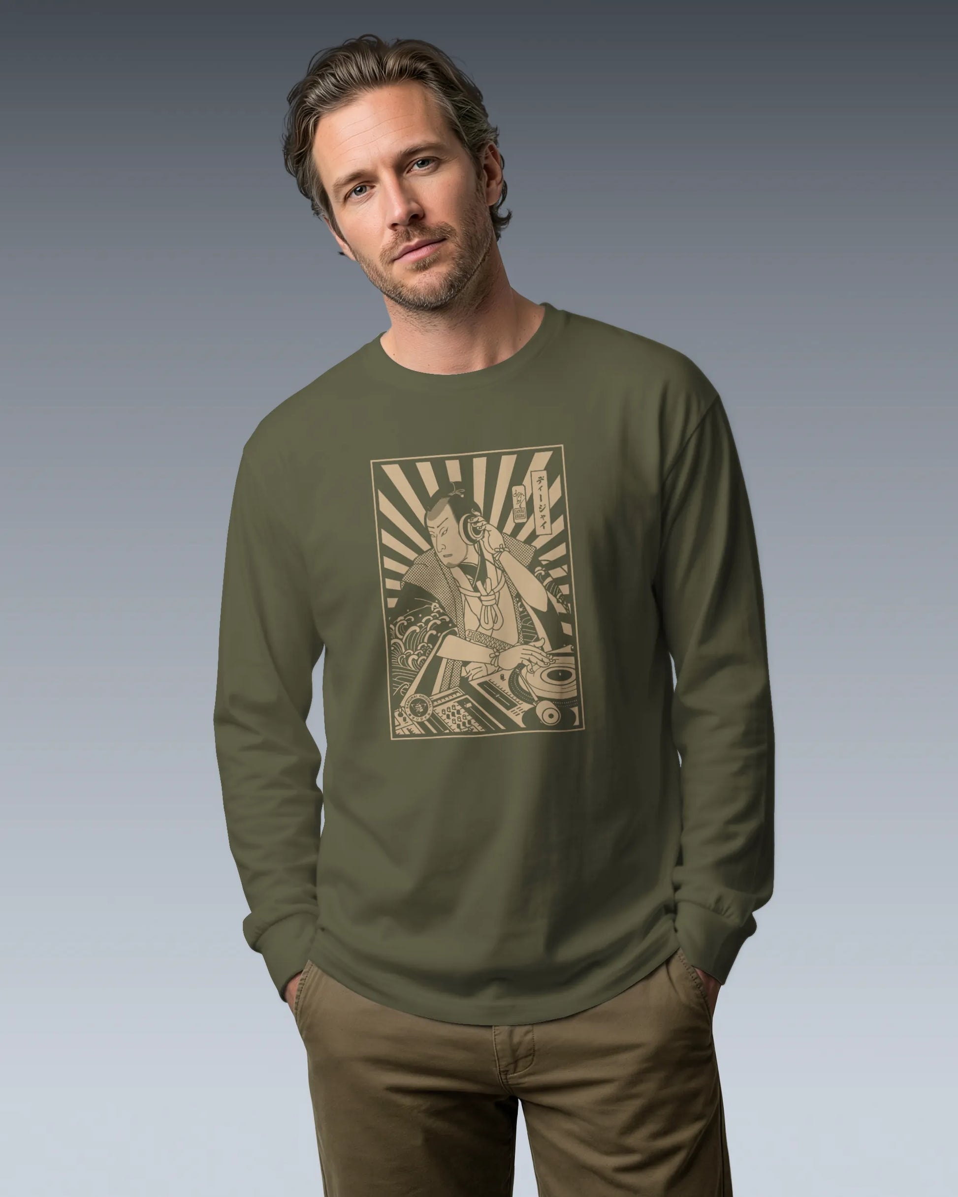 Samurai DJ 3 Turntable Music Ukiyo-e Unisex Long Sleeve Tee - Samurai Original