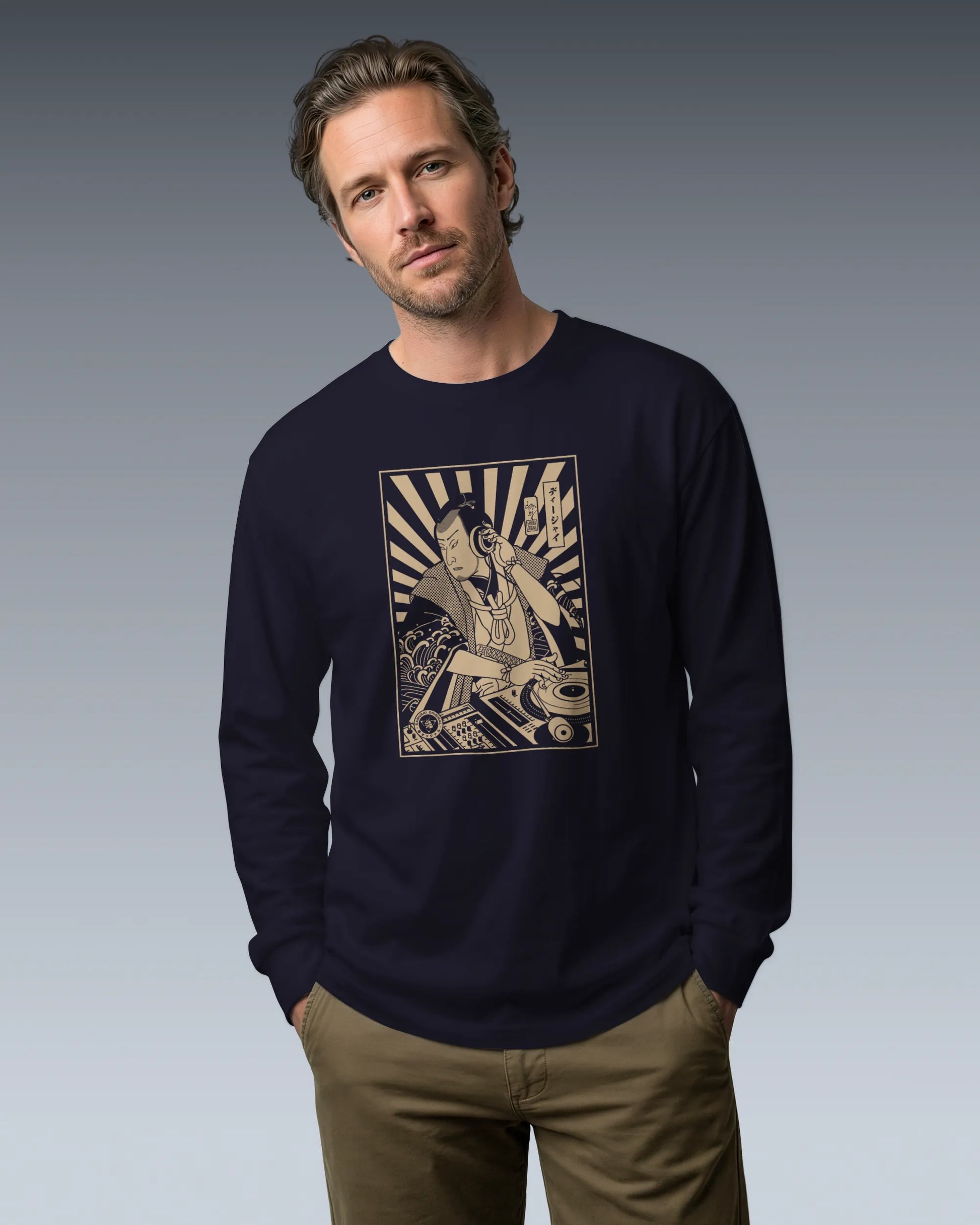 Samurai DJ 3 Turntable Music Ukiyo-e Unisex Long Sleeve Tee - Samurai Original