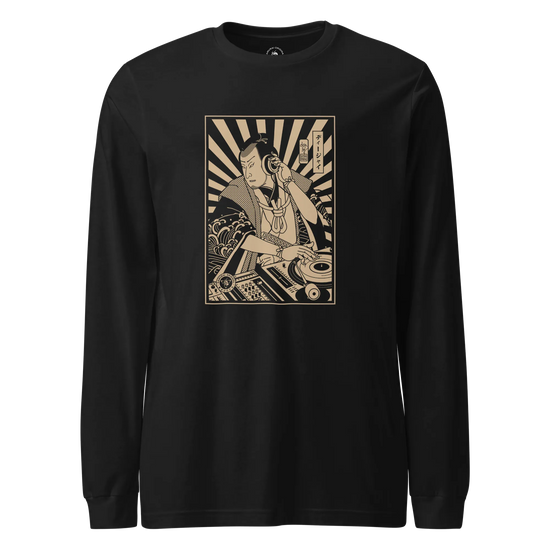 Samurai DJ 3 Turntable Music Ukiyo-e Unisex Long Sleeve Tee Black - Samurai Original