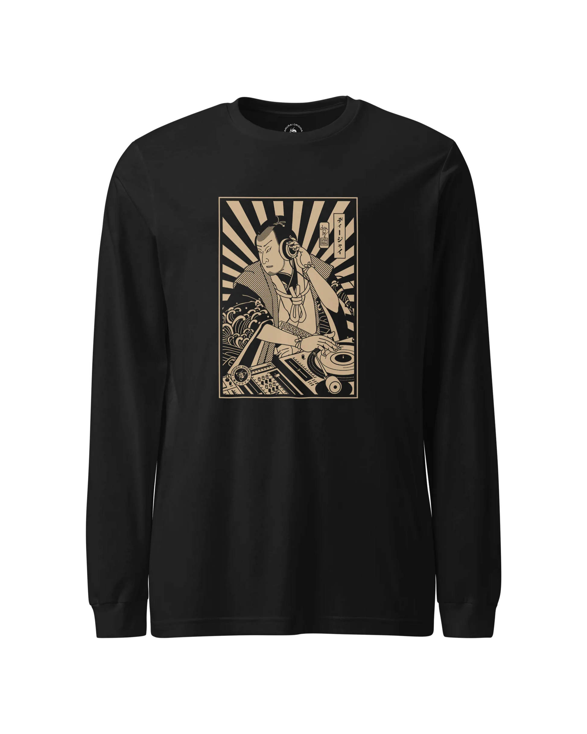 Samurai DJ 3 Turntable Music Ukiyo-e Unisex Long Sleeve Tee Black - Samurai Original
