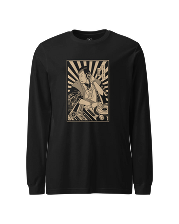 Samurai DJ 3 Turntable Music Ukiyo-e Unisex Long Sleeve Tee Black - Samurai Original