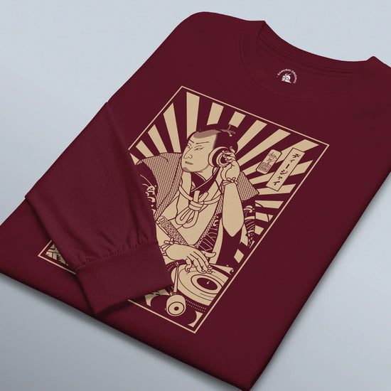 Samurai DJ 3 Turntable Music Ukiyo-e Unisex Long Sleeve Tee - Samurai Original