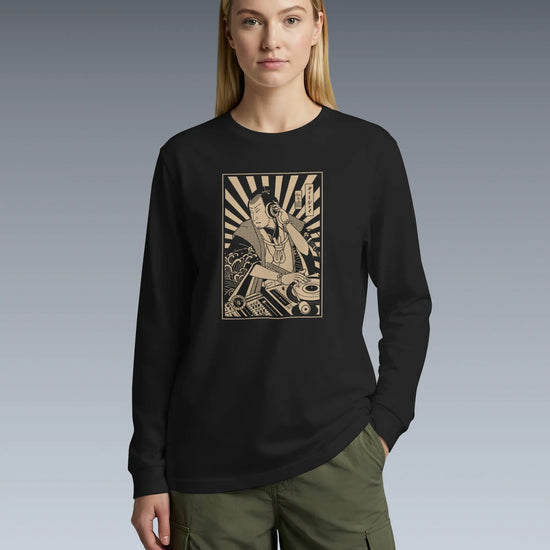 Samurai DJ 3 Turntable Music Ukiyo-e Unisex Long Sleeve Tee - Samurai Original