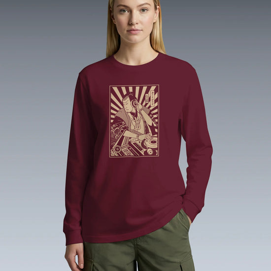 Samurai DJ 3 Turntable Music Ukiyo-e Unisex Long Sleeve Tee - Samurai Original