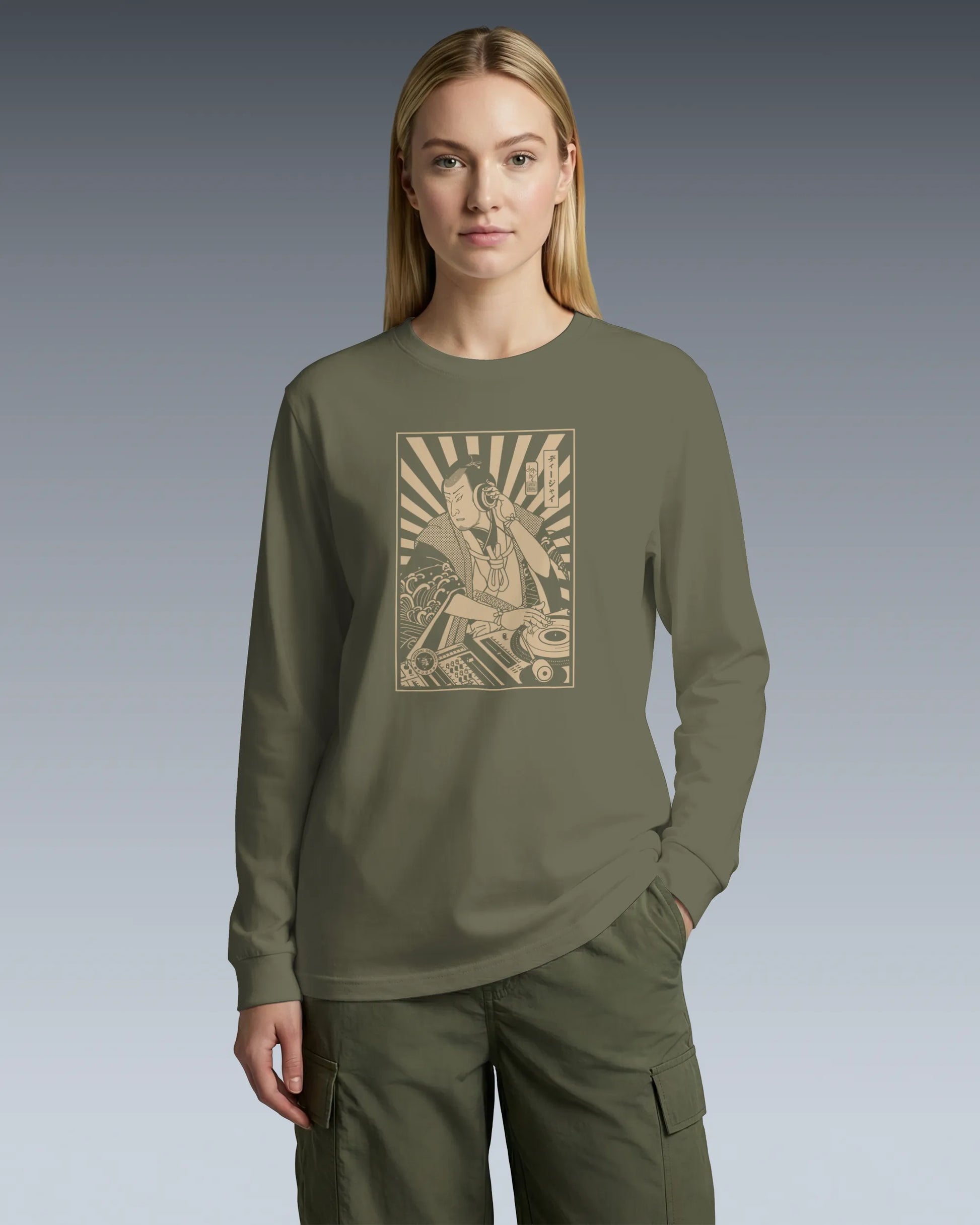Samurai DJ 3 Turntable Music Ukiyo-e Unisex Long Sleeve Tee - Samurai Original