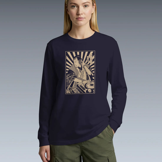 Samurai DJ 3 Turntable Music Ukiyo-e Unisex Long Sleeve Tee - Samurai Original