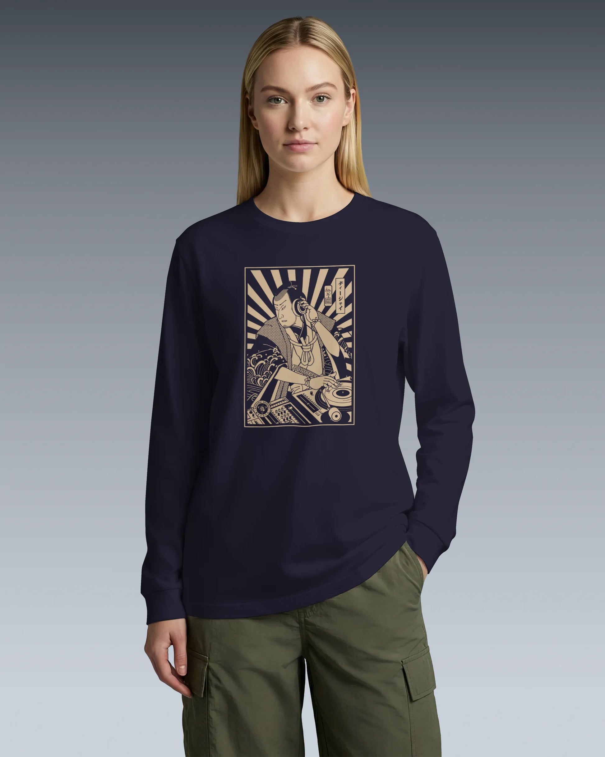 Samurai DJ 3 Turntable Music Ukiyo-e Unisex Long Sleeve Tee - Samurai Original