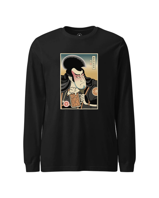 Samurai Drink Beer Ukiyo-e Unisex Long Sleeve Tee No.1