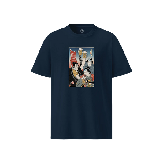 Samurai Drink Beer Ukiyo-e Funny  Unisex organic t-shirt No.5