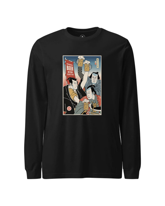 Samurai Drink Beer Ukiyo-e Funny Unisex Long Sleeve Tee No.5