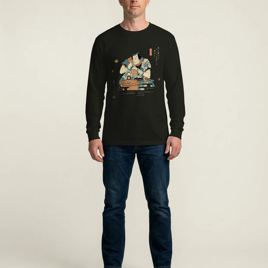 Samurai Drinks Beer Funny Ukiyo-e Unisex Long Sleeve Tee No.4 - Samurai Original