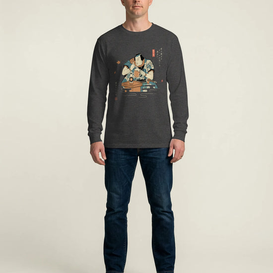 Samurai Drinks Beer Funny Ukiyo-e Unisex Long Sleeve Tee No.4 - Samurai Original