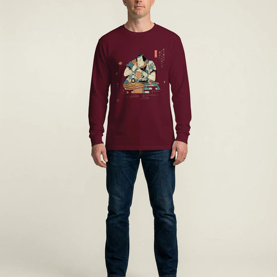 Samurai Drinks Beer Funny Ukiyo-e Unisex Long Sleeve Tee No.4 - Samurai Original