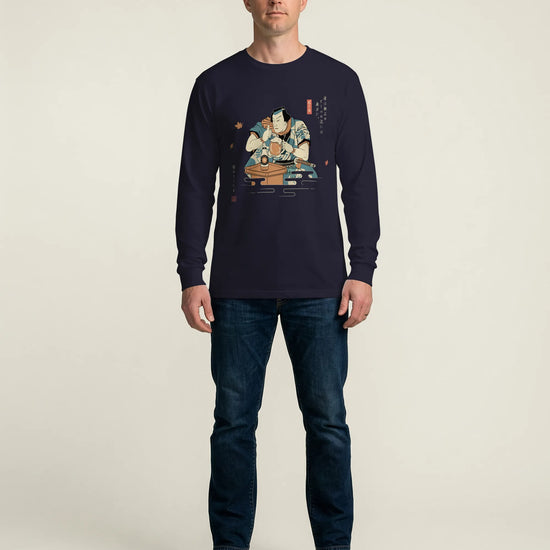Samurai Drinks Beer Funny Ukiyo-e Unisex Long Sleeve Tee No.4 - Samurai Original