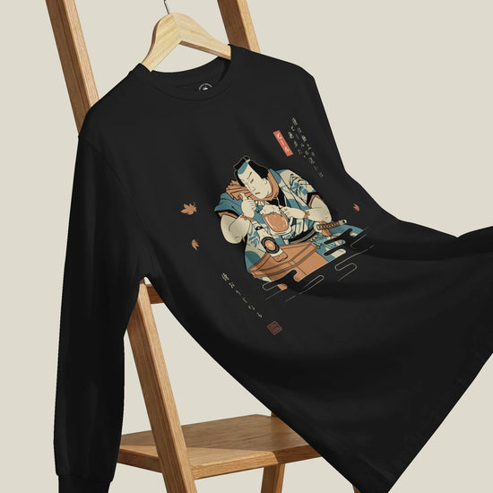 Samurai Drinks Beer Funny Ukiyo-e Unisex Long Sleeve Tee No.4 - Samurai Original