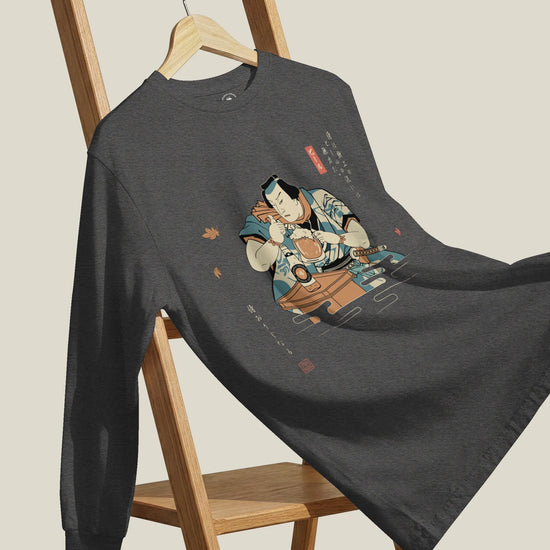 Samurai Drinks Beer Funny Ukiyo-e Unisex Long Sleeve Tee No.4 - Samurai Original