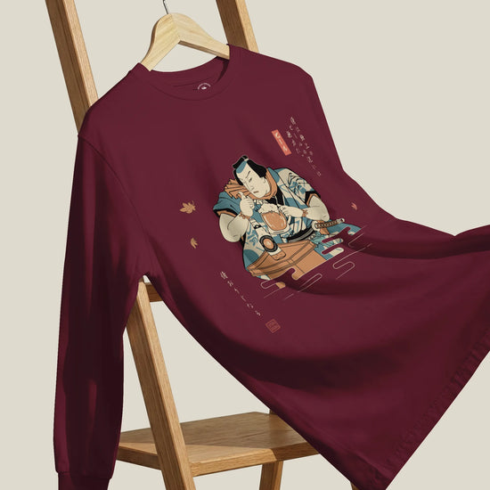 Samurai Drinks Beer Funny Ukiyo-e Unisex Long Sleeve Tee No.4 - Samurai Original