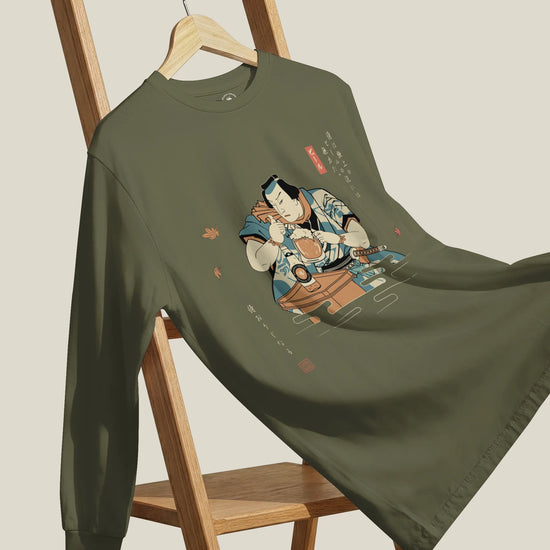 Samurai Drinks Beer Funny Ukiyo-e Unisex Long Sleeve Tee No.4 - Samurai Original