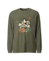 Samurai Drinks Beer Funny Ukiyo-e Unisex Long Sleeve Tee No.4 Military Green - Samurai Original