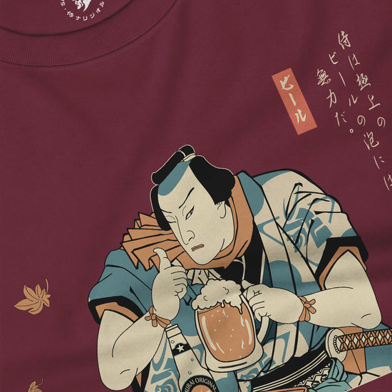 Samurai Drinks Beer Funny Ukiyo-e Unisex Long Sleeve Tee No.4 - Samurai Original