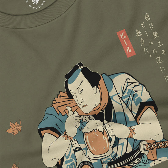 Samurai Drinks Beer Funny Ukiyo-e Unisex Long Sleeve Tee No.4 - Samurai Original