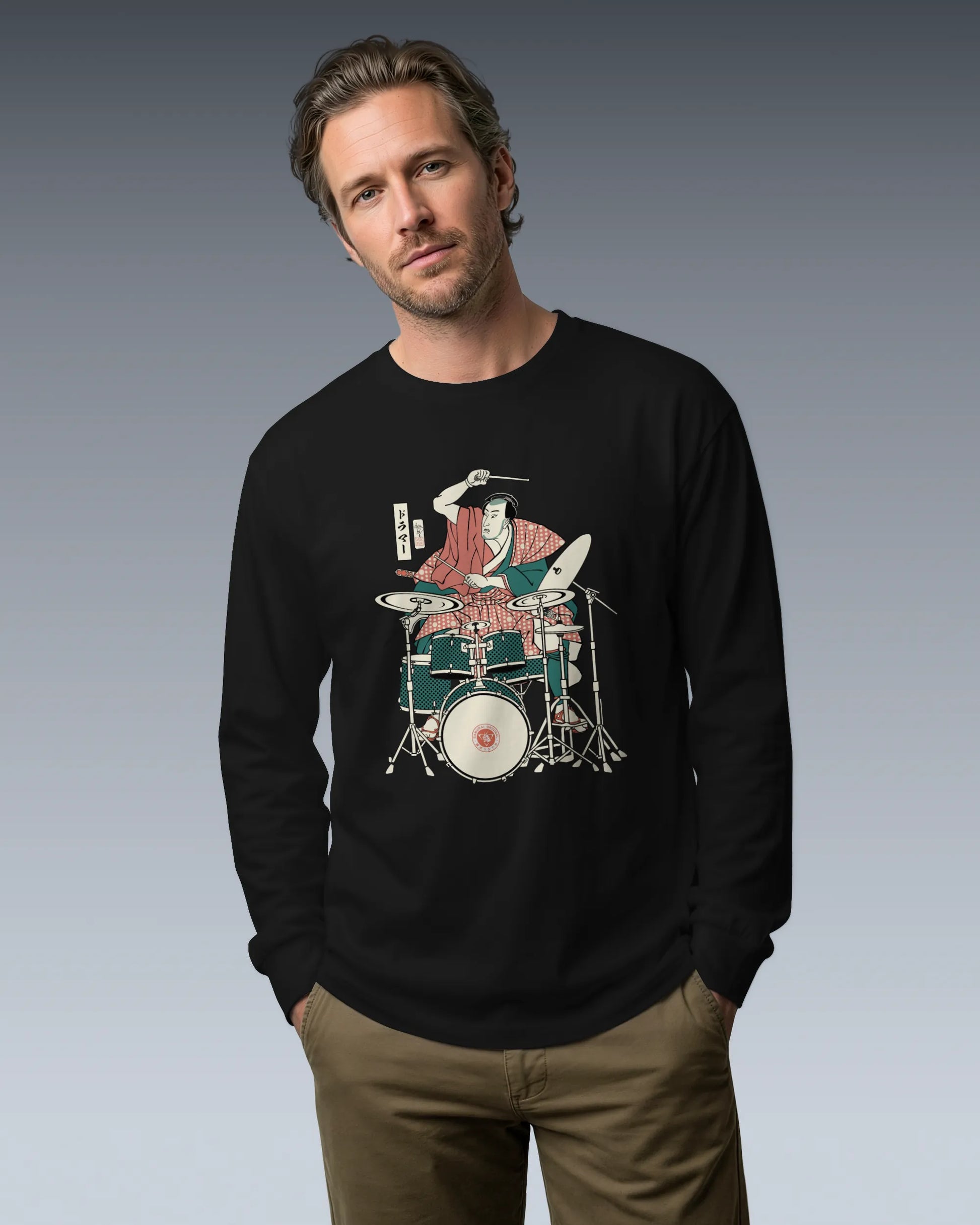 Samurai Drummer 3 Percussion Unisex Long Sleeve Tee - Samurai Original