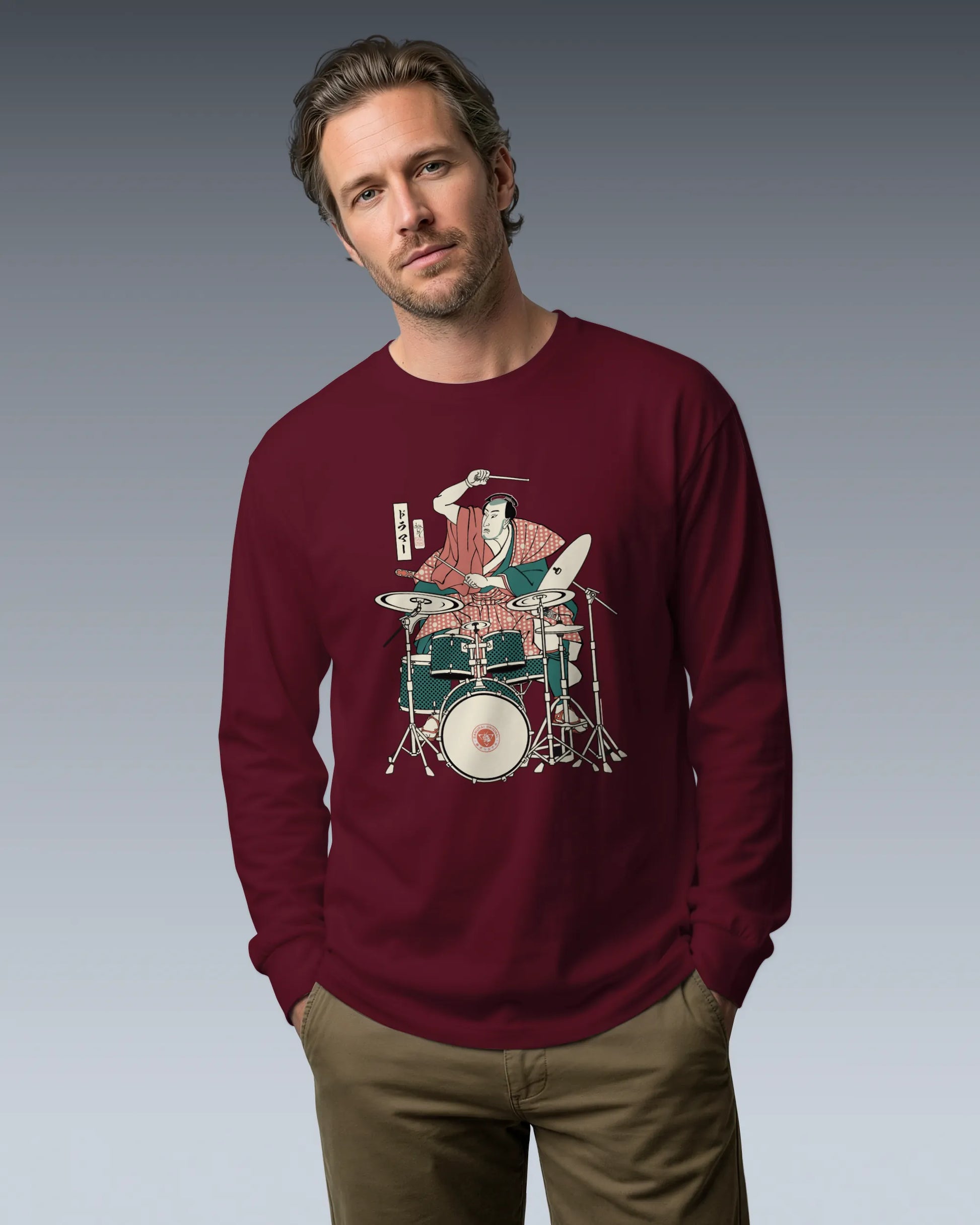 Samurai Drummer 3 Percussion Unisex Long Sleeve Tee - Samurai Original