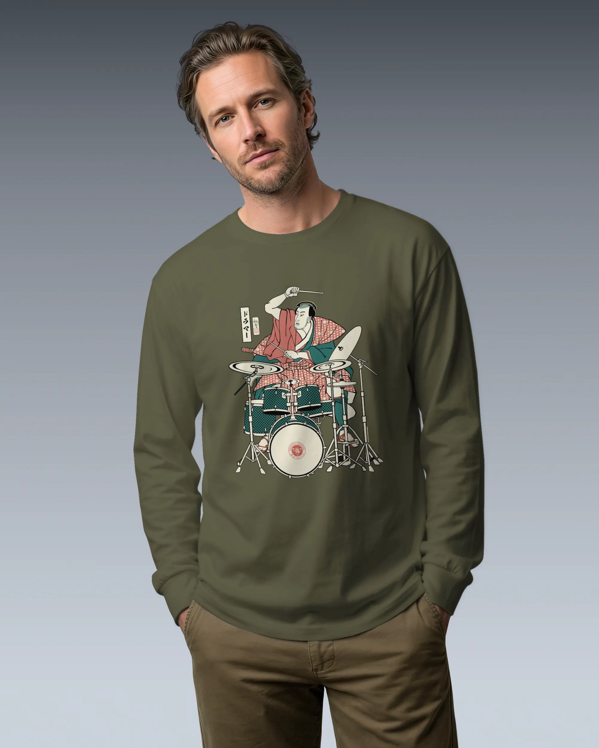 Samurai Drummer 3 Percussion Unisex Long Sleeve Tee - Samurai Original
