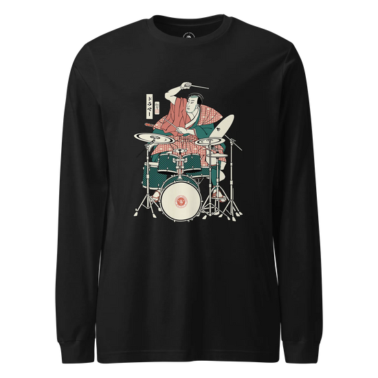 Samurai Drummer 3 Percussion Unisex Long Sleeve Tee Black - Samurai Original