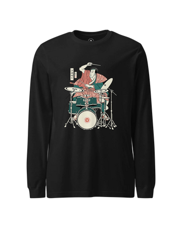 Samurai Drummer 3 Percussion Unisex Long Sleeve Tee Black - Samurai Original