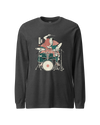 Samurai Drummer 3 Percussion Unisex Long Sleeve Tee Dark Grey Heather - Samurai Original