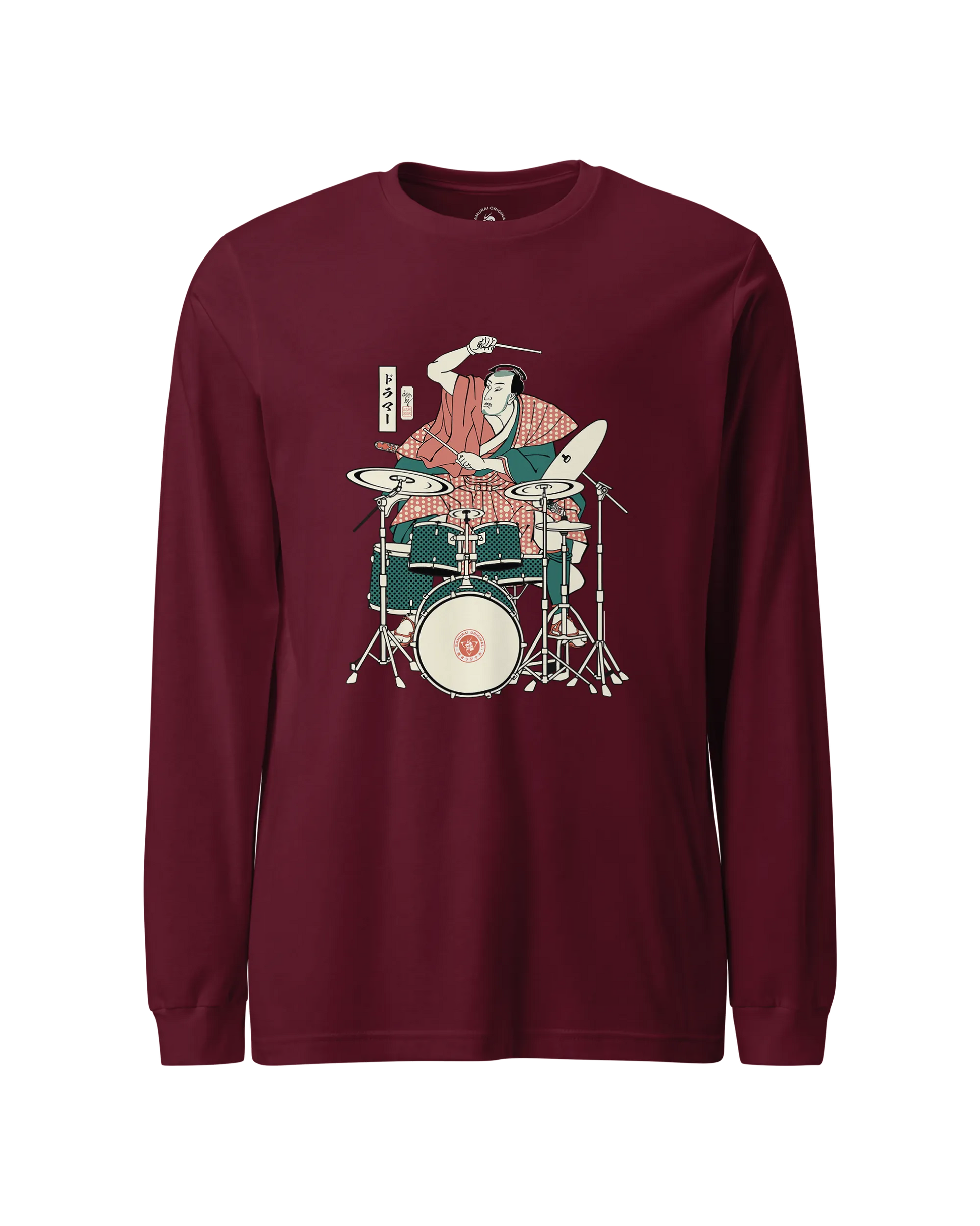Samurai Drummer 3 Percussion Unisex Long Sleeve Tee Maroon - Samurai Original