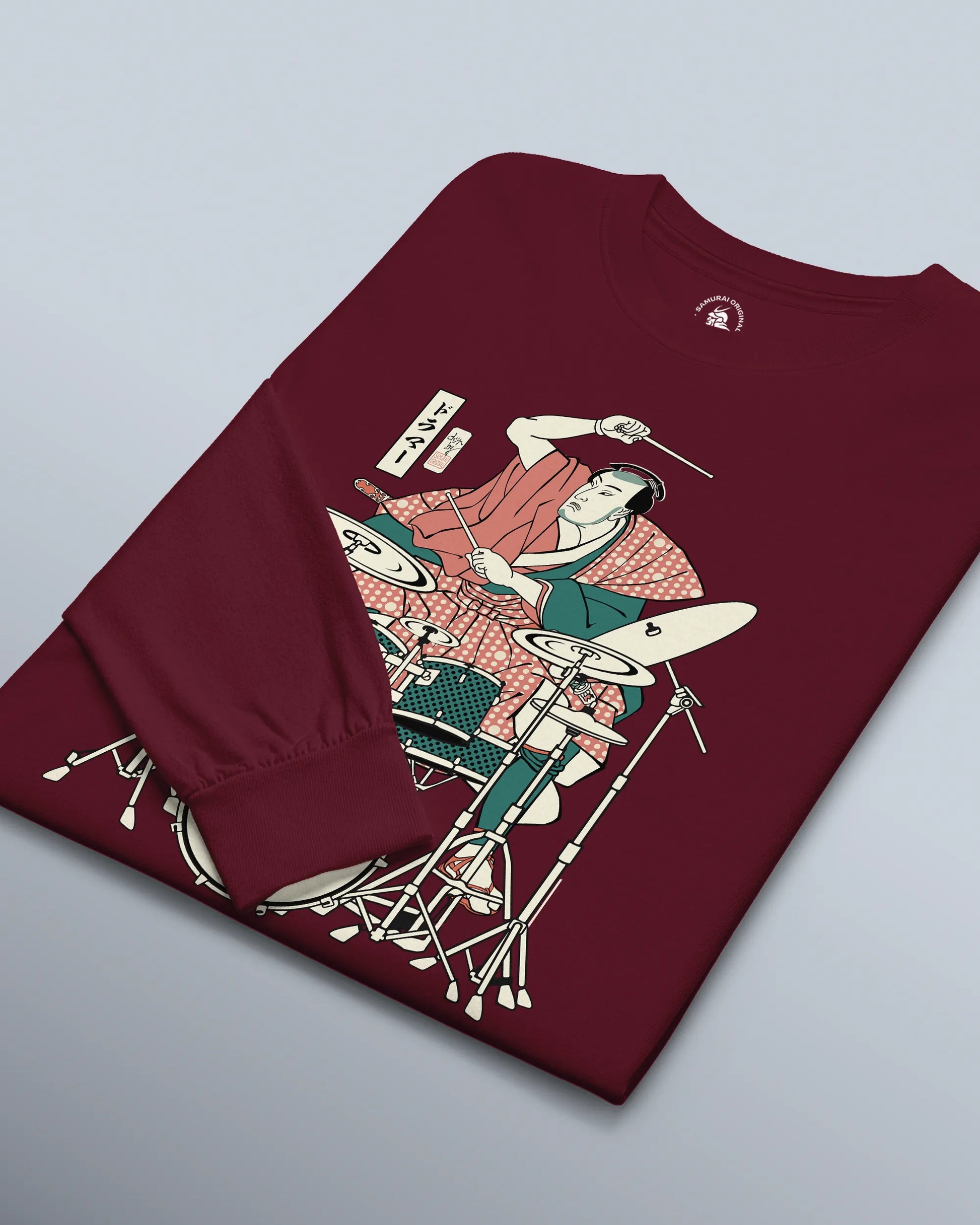 Samurai Drummer 3 Percussion Unisex Long Sleeve Tee - Samurai Original
