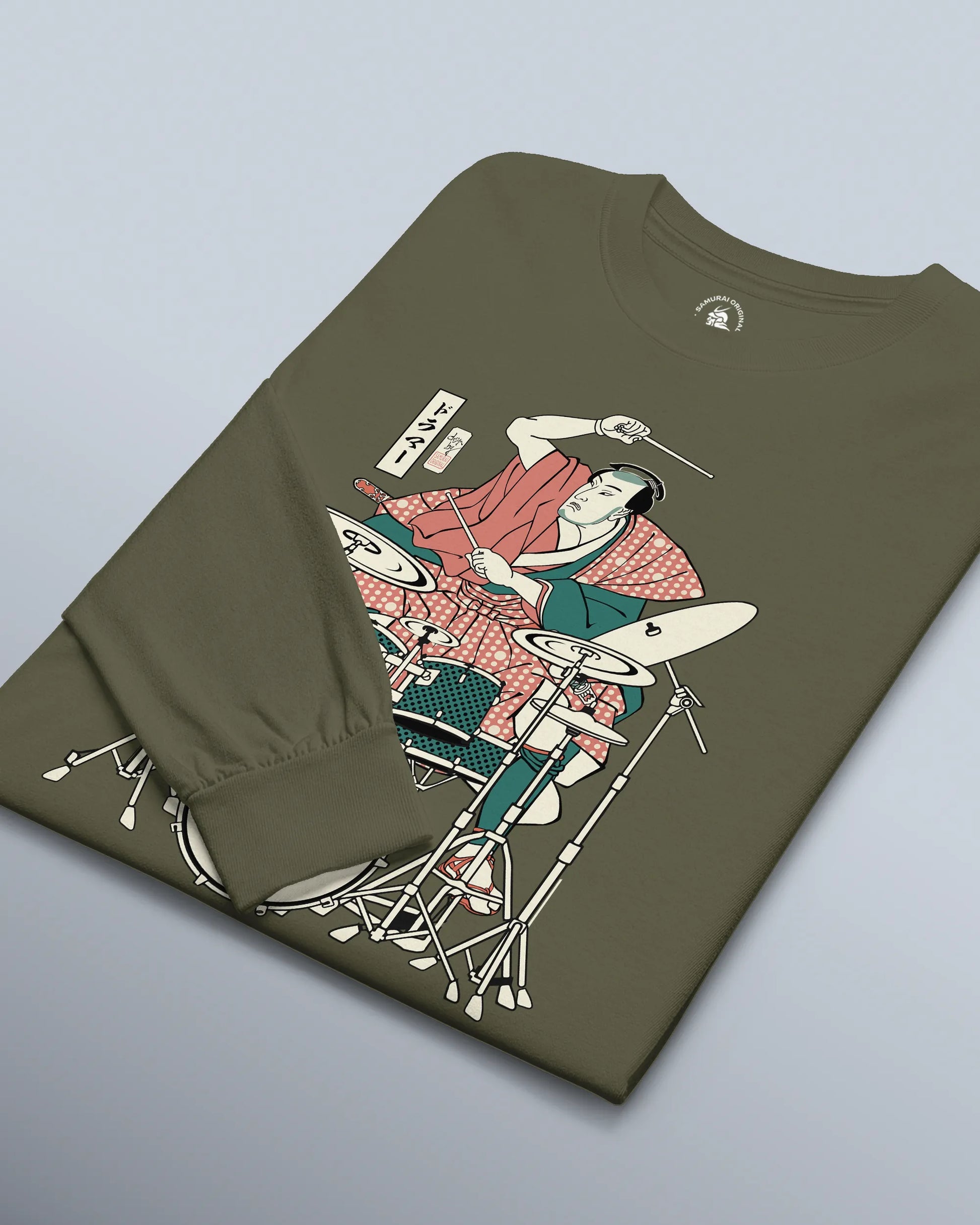 Samurai Drummer 3 Percussion Unisex Long Sleeve Tee - Samurai Original