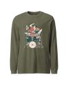 Samurai Drummer 3 Percussion Unisex Long Sleeve Tee Military Green - Samurai Original