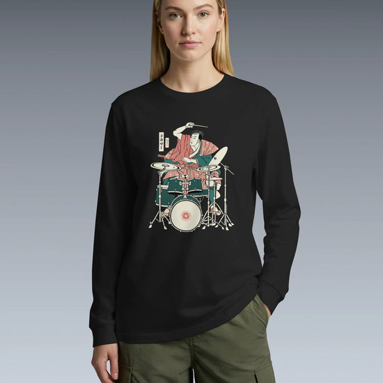 Samurai Drummer 3 Percussion Unisex Long Sleeve Tee - Samurai Original