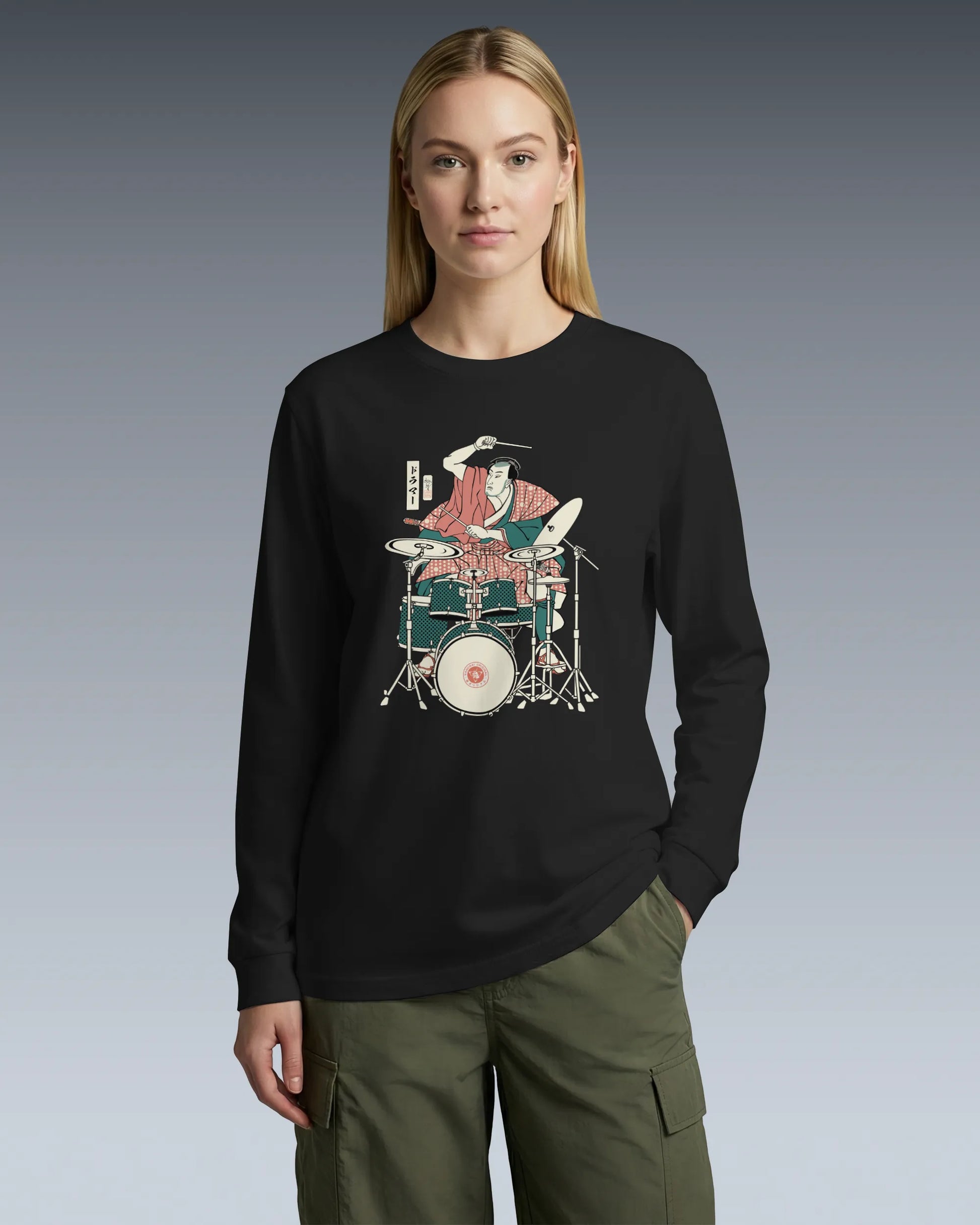 Samurai Drummer 3 Percussion Unisex Long Sleeve Tee - Samurai Original