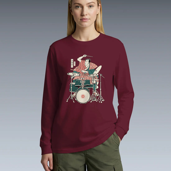 Samurai Drummer 3 Percussion Unisex Long Sleeve Tee - Samurai Original