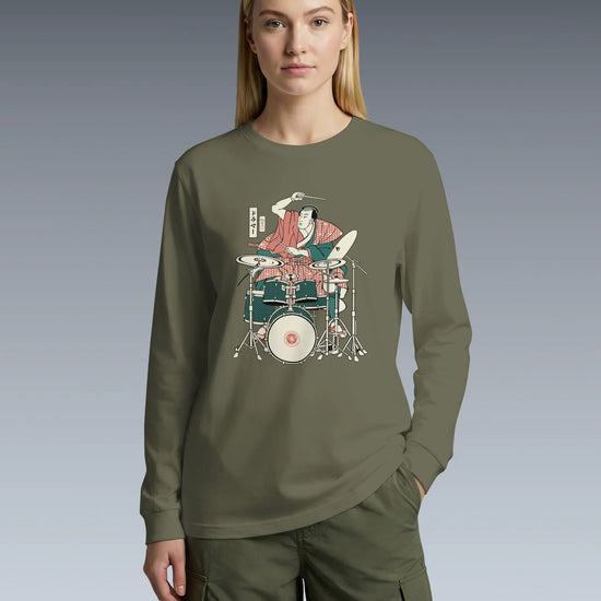 Samurai Drummer 3 Percussion Unisex Long Sleeve Tee - Samurai Original