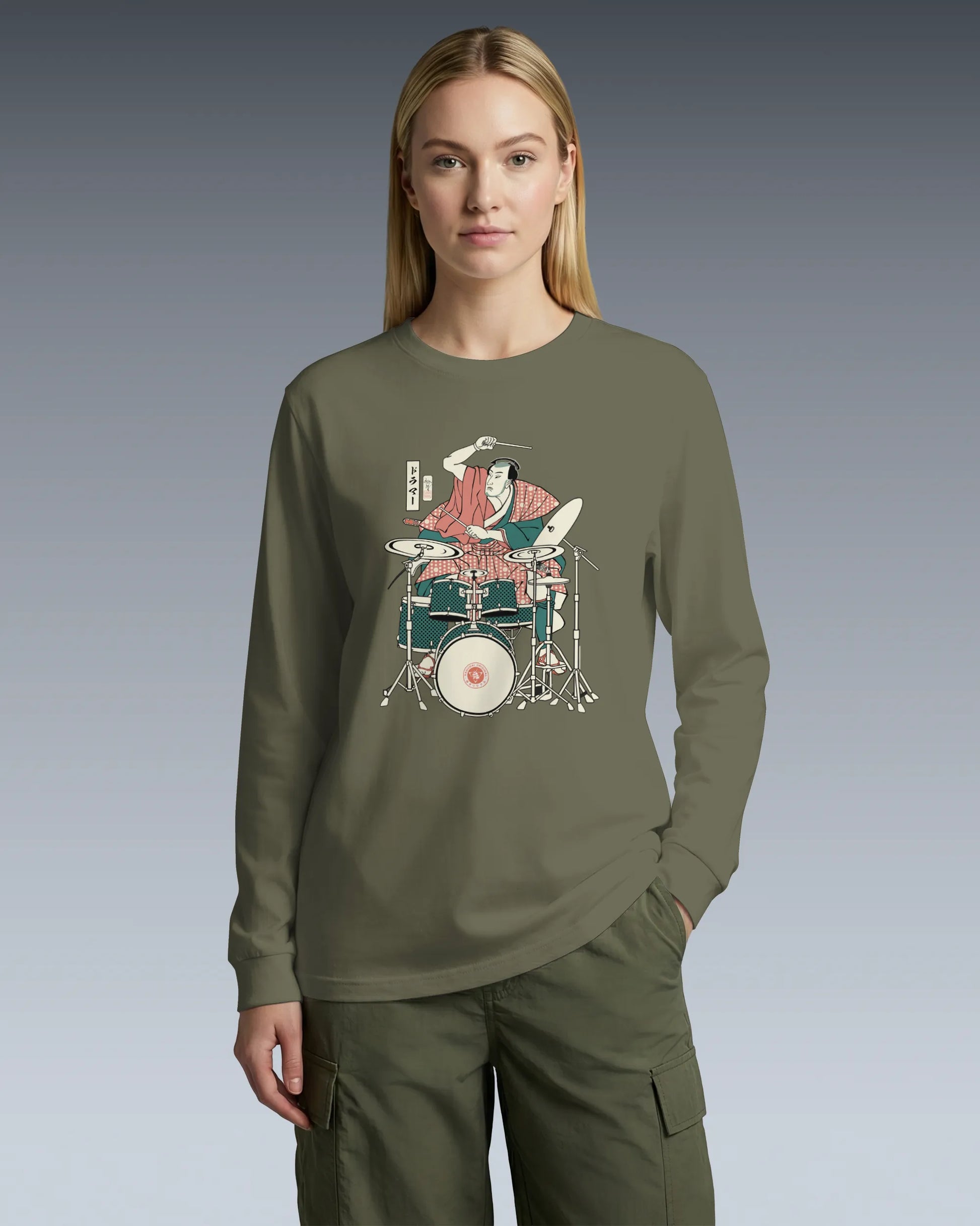 Samurai Drummer 3 Percussion Unisex Long Sleeve Tee - Samurai Original