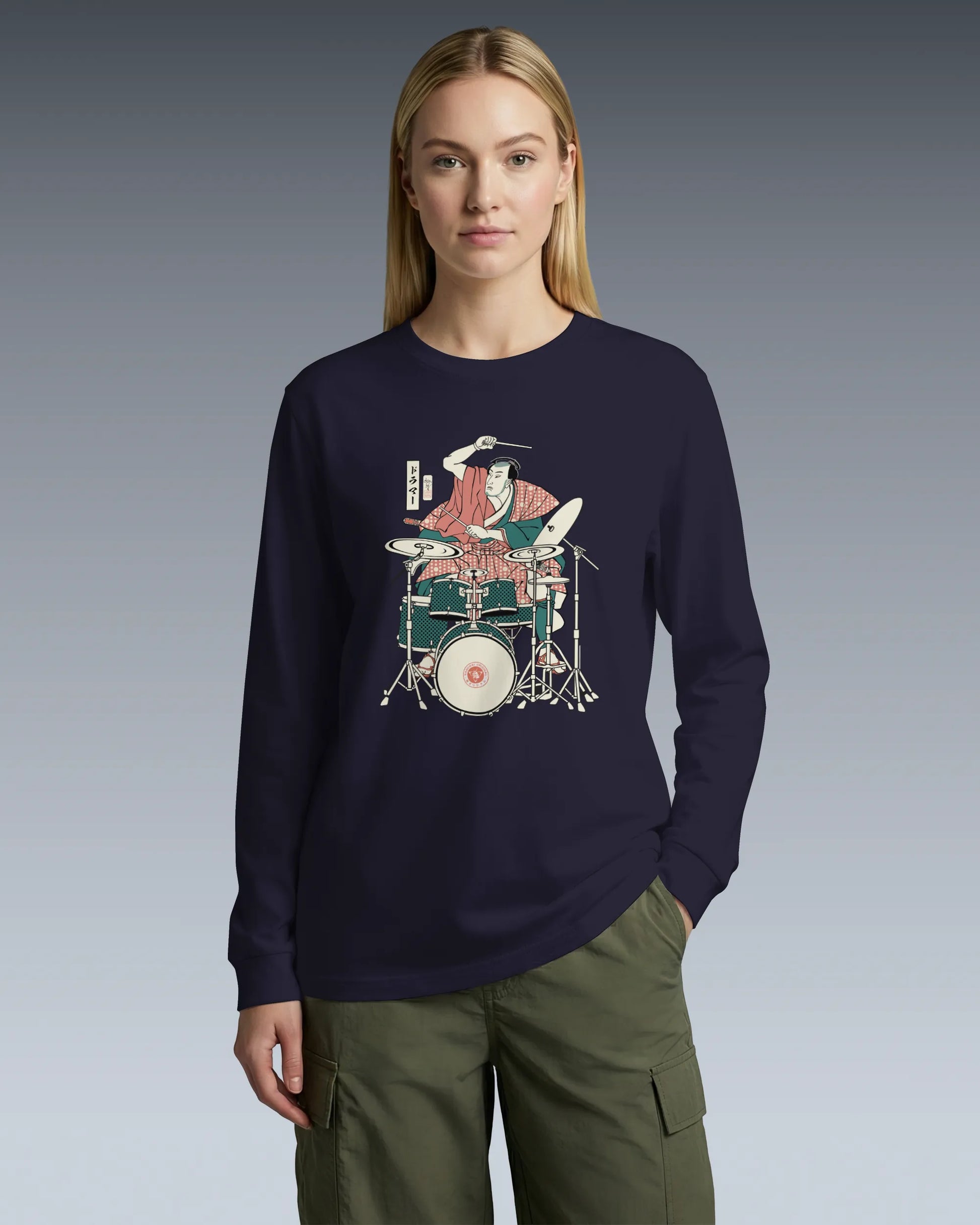 Samurai Drummer 3 Percussion Unisex Long Sleeve Tee - Samurai Original