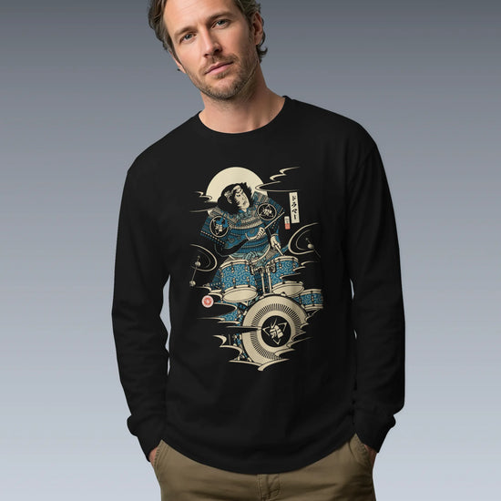 Samurai Drummer 6 Percussion Music Ukiyo-e Unisex Long Sleeve Tee - Samurai Original