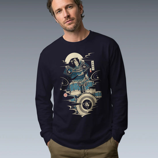 Samurai Drummer 6 Percussion Music Ukiyo-e Unisex Long Sleeve Tee - Samurai Original