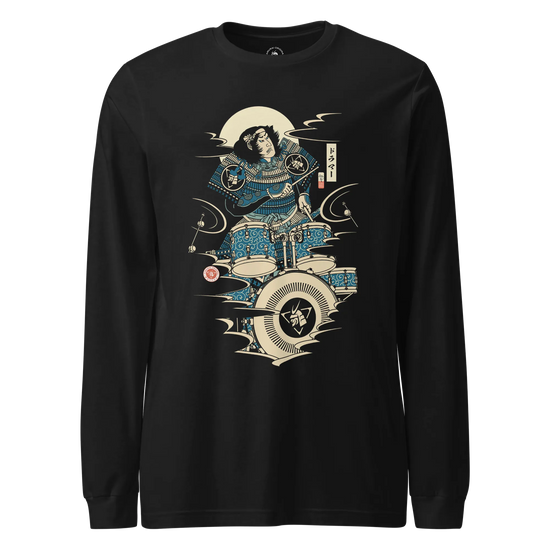 Samurai Drummer 6 Percussion Music Ukiyo-e Unisex Long Sleeve Tee Black - Samurai Original