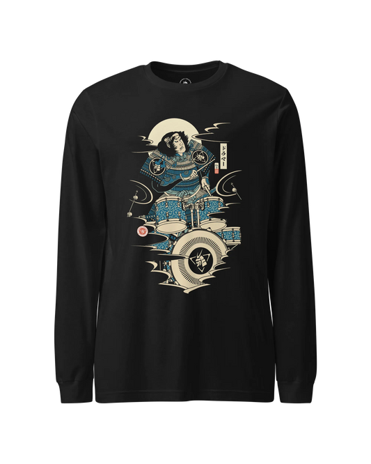 Samurai Drummer 6 Percussion Music Ukiyo-e Unisex Long Sleeve Tee Black - Samurai Original