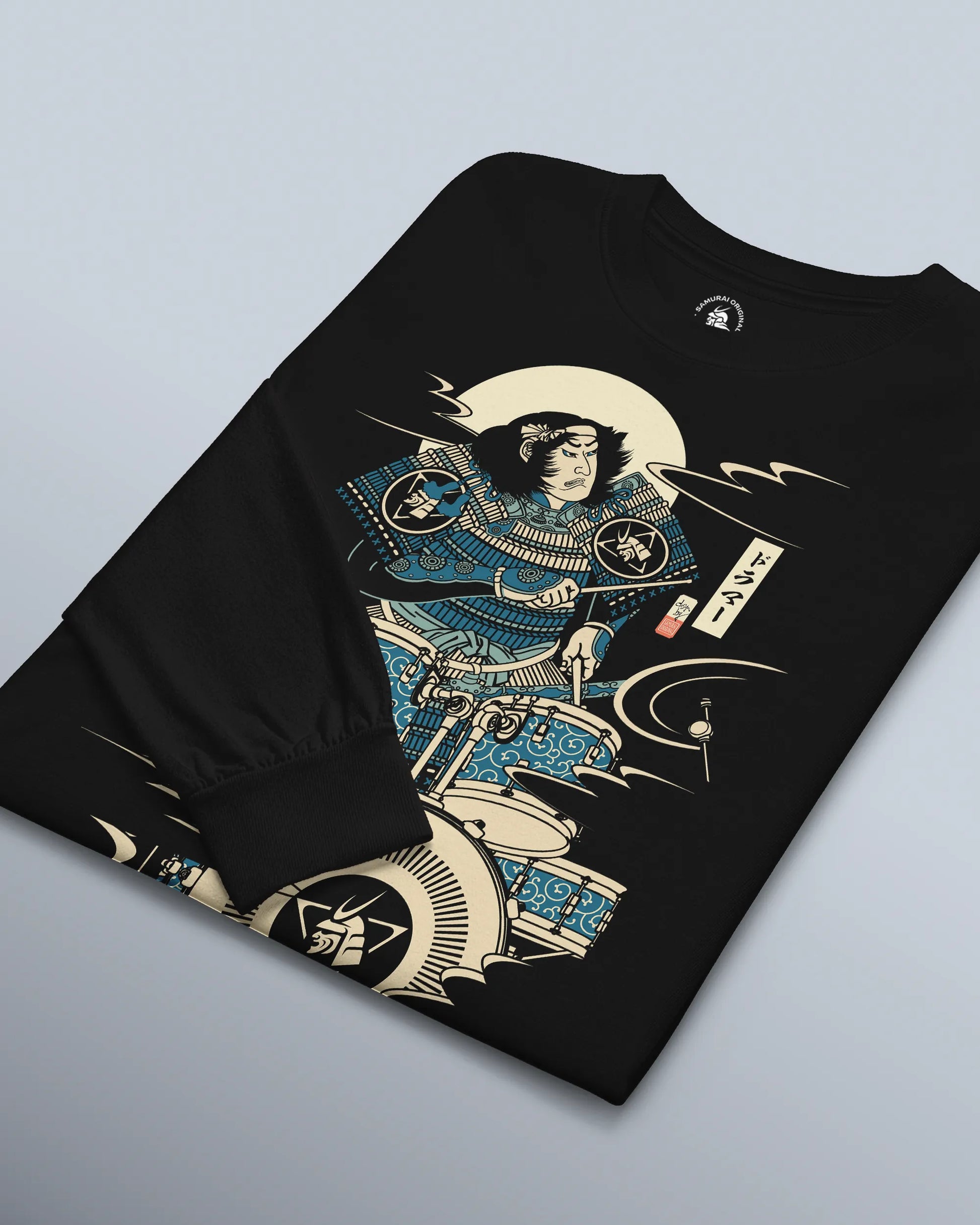 Samurai Drummer 6 Percussion Music Ukiyo-e Unisex Long Sleeve Tee - Samurai Original