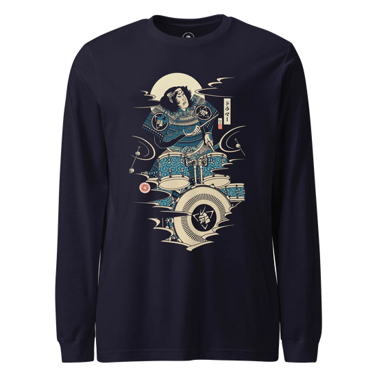Samurai Drummer 6 Percussion Music Ukiyo-e Unisex Long Sleeve Tee Navy - Samurai Original